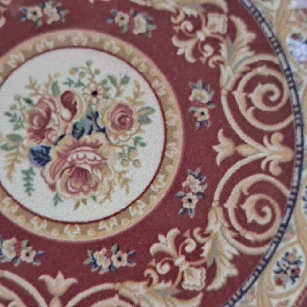 Round Arabic Rug Set of 4 Drink Coasters Red Cream Floral Fringe  NWT